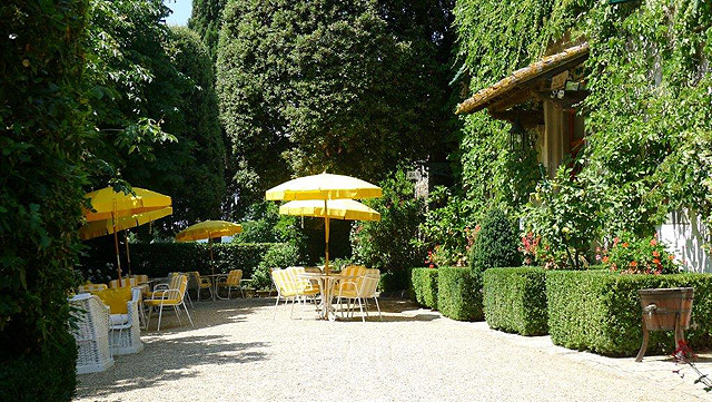 A terrace at Villa le Barone in Tuscany 