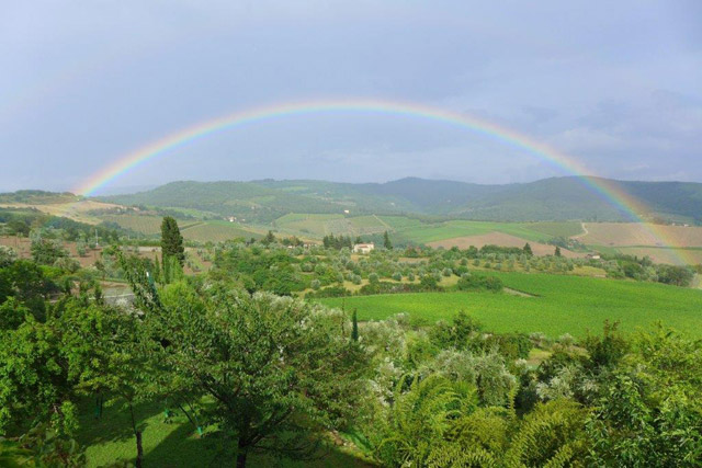 Rainbow above the Chianti hills from Villa le Barone 