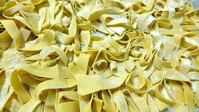 Fresh pasta (tagliatelle) prepared at hotel Villa le Barone 