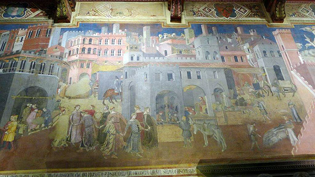 Fresco "The Good Government" in Siena, Tuscany 