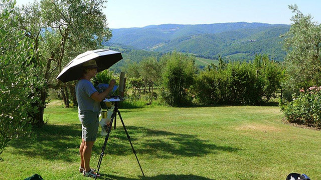 Plein air landscape oil painting in Tuscany with Andrew Lattimore 