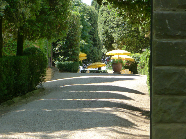 Sun umbrellas welcoming guests at Villa le Barone Tuscany